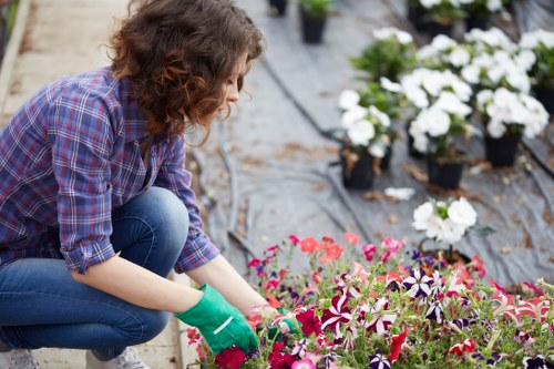Gardener carrying out safe site checks before starting work