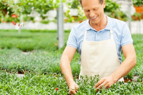 Supervisor reviewing safe working conditions on a garden site